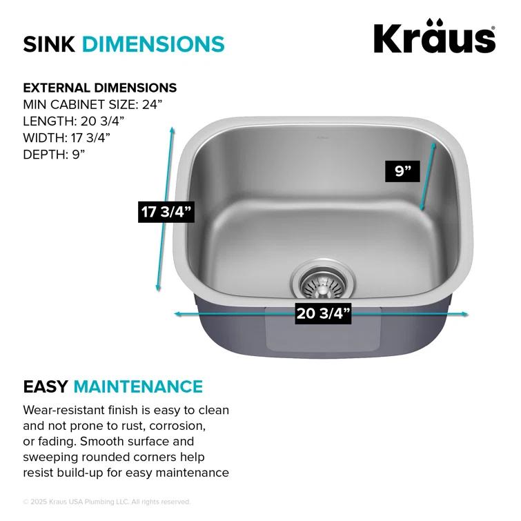 KRAUS Premier Undermount Single Bowl 18-Gauge Stainless Steel Kitchen Sink