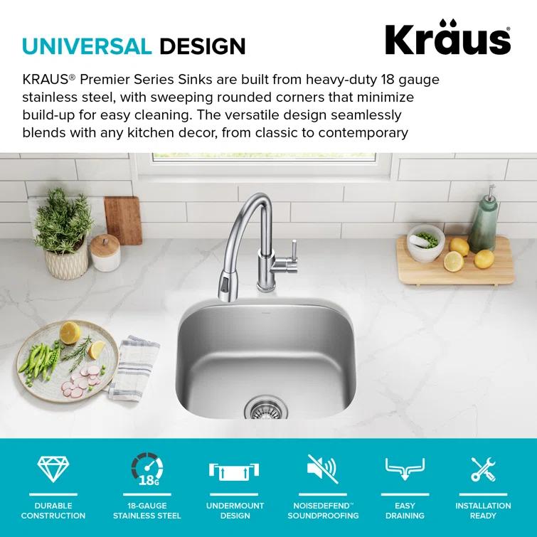 KRAUS Premier Undermount Single Bowl 18-Gauge Stainless Steel Kitchen Sink