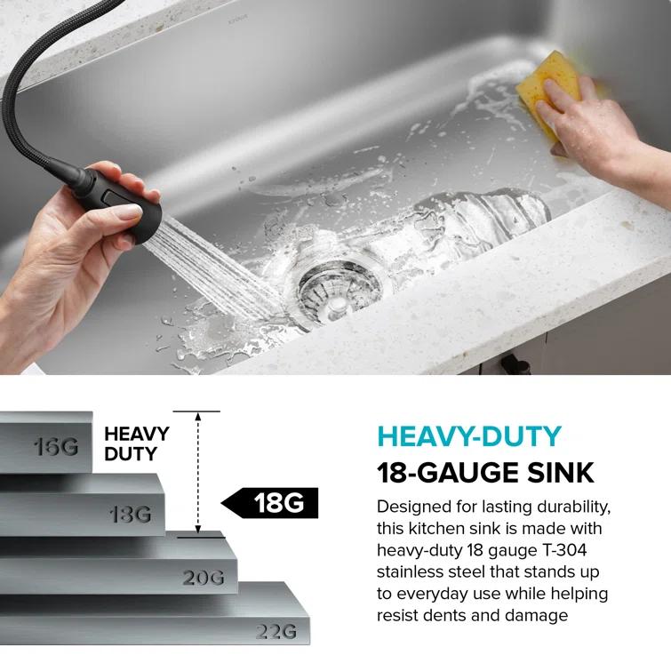 KRAUS Premier Undermount Single Bowl 18-Gauge Stainless Steel Kitchen Sink