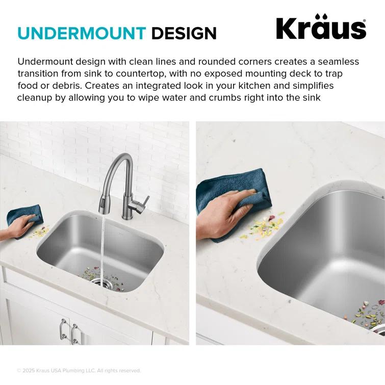 KRAUS Premier Undermount Single Bowl 18-Gauge Stainless Steel Kitchen Sink