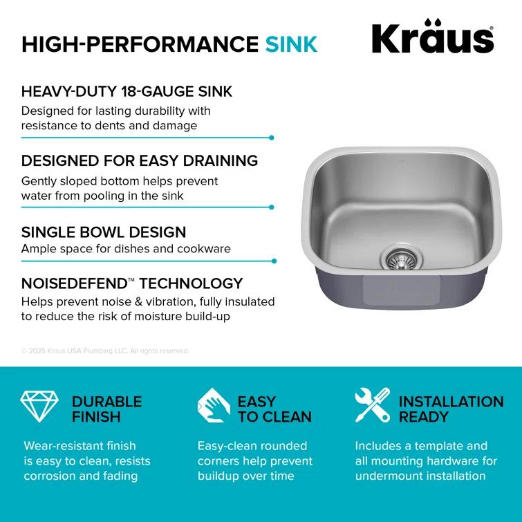 KRAUS Premier Undermount Single Bowl 18-Gauge Stainless Steel Kitchen Sink