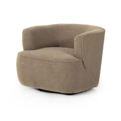 Camel Sheepskin Leather Swivel Barrel Chair