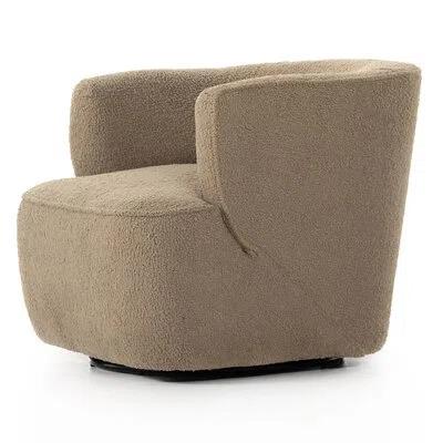 Camel Sheepskin Leather Swivel Barrel Chair