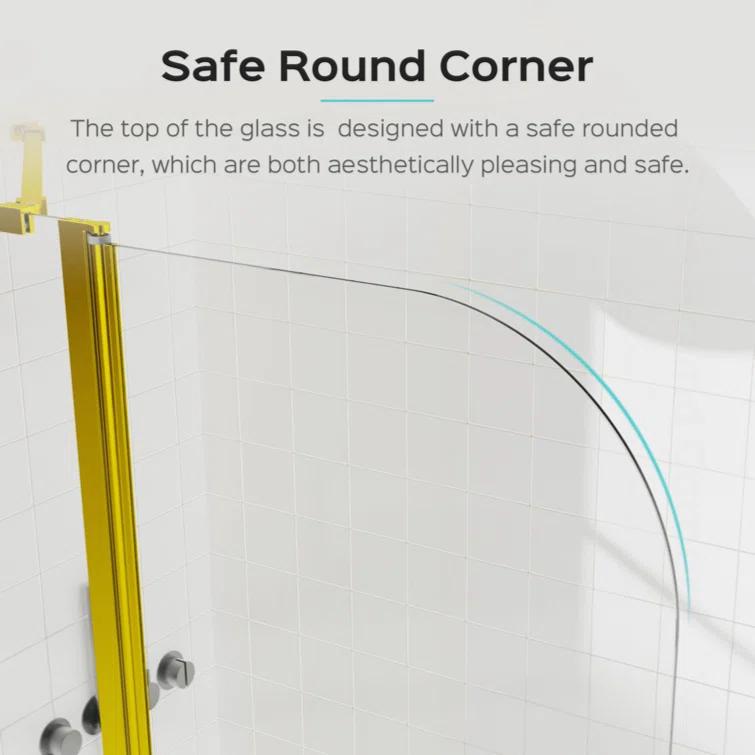 GZMWON 43 in. W * 58 in. H Frameless Folding Shower Doors 1/4" (6mm) Thick SGCC Tempered Glass Door Bathroom Pivot Tub Glass Door