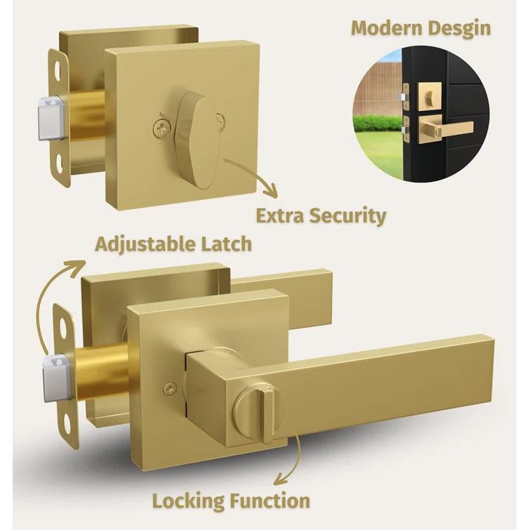 Mega Handles ROBELL Reversible Entry Door Lever and Single Cylinder Deadbolt Lock Combo Pack | Modern Keyed Lever