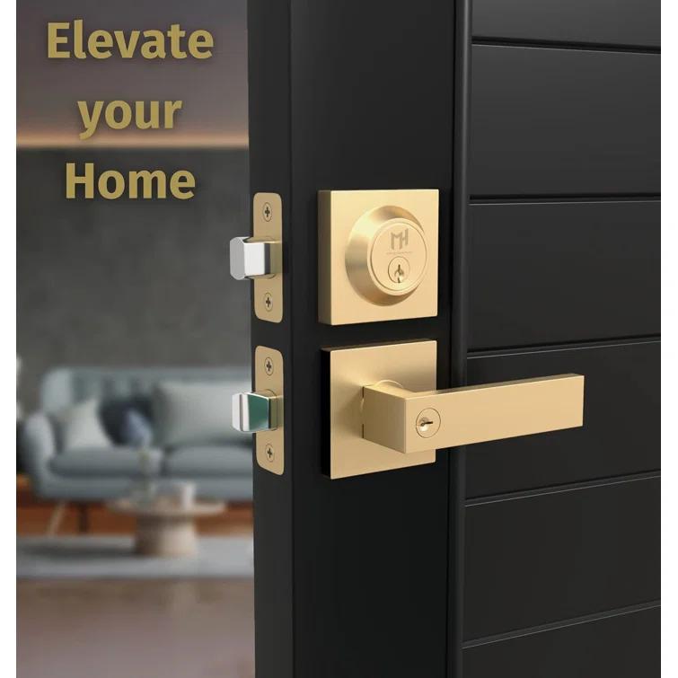 Mega Handles ROBELL Reversible Entry Door Lever and Single Cylinder Deadbolt Lock Combo Pack | Modern Keyed Lever