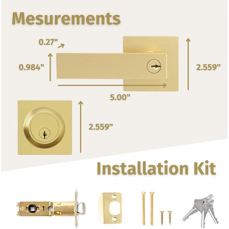 Mega Handles ROBELL Reversible Entry Door Lever and Single Cylinder Deadbolt Lock Combo Pack | Modern Keyed Lever