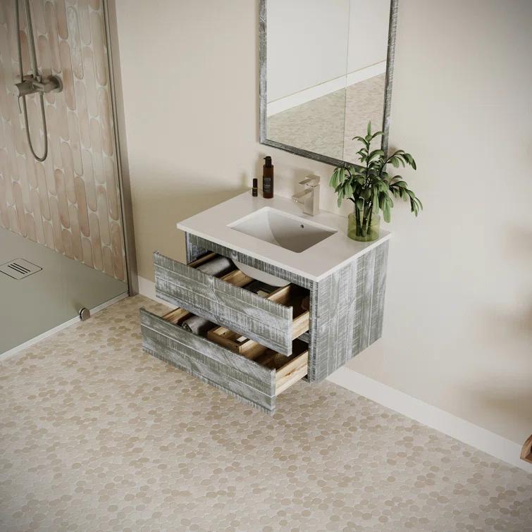 Fresca Formosa 30" Wall Mount Single Sink Bathroom Vanity Set with Top, Sink and Mirror (Faucet Not Included)
