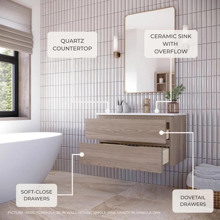 Fresca Formosa 30" Wall Mount Floating Single Sink Bathroom Vanity Set with Top and Sink - Faucet Not Included
