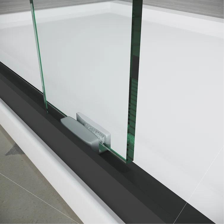 Sliding Glass Tub Door 56-60 In. W X 57 In. H, Semi Frameless Double Bathtub Door, Certified Thick Clear Clear Tempered Glass, 304 Stainless Steel Handles.