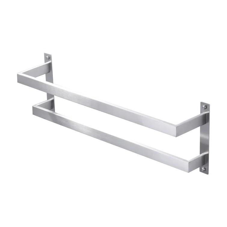 2-Tier Stainless Steel Wall Mounted Square Towel Rack With Concealed Mounting Hardware Staggered Two Rod Towel Rack