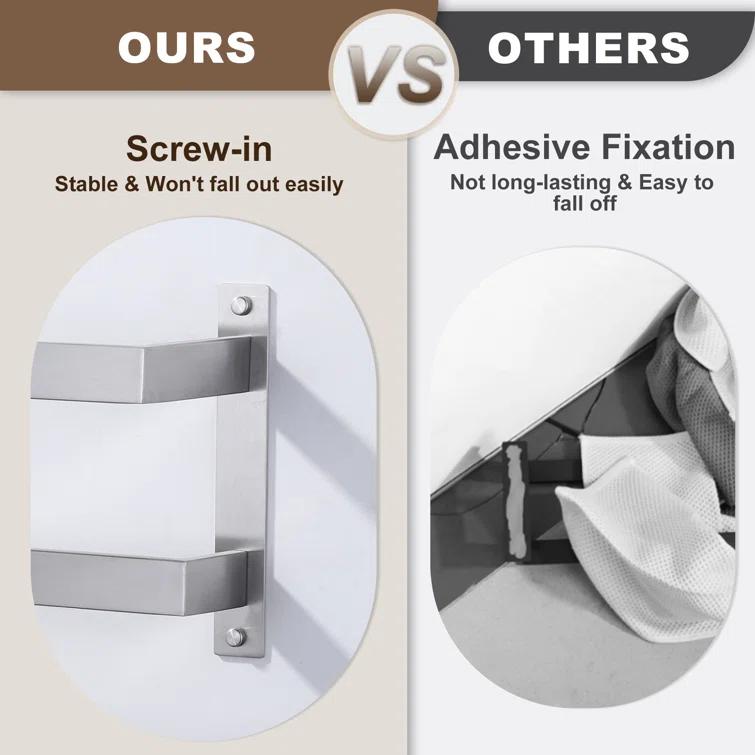 2-Tier Stainless Steel Wall Mounted Square Towel Rack With Concealed Mounting Hardware Staggered Two Rod Towel Rack