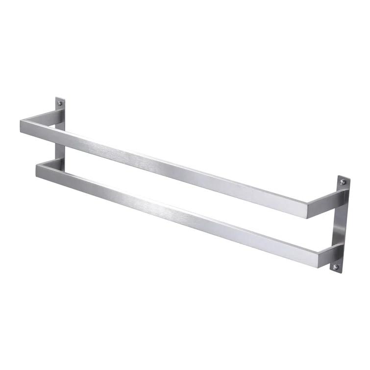2-Tier Stainless Steel Wall Mounted Square Towel Rack With Concealed Mounting Hardware Staggered Two Rod Towel Rack