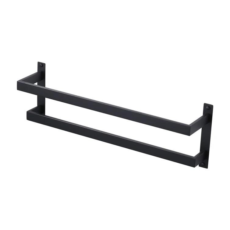 2-Tier Stainless Steel Wall Mounted Square Towel Rack With Concealed Mounting Hardware Staggered Two Rod Towel Rack
