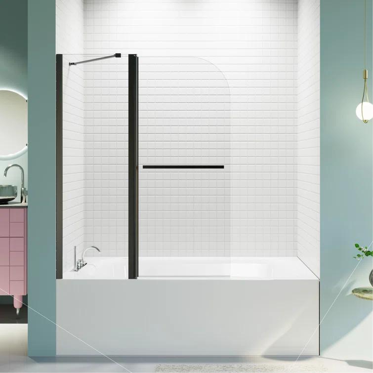 KUNMINGZHUHE 43 In. W * 58 In. H Frameless Folding Shower Doors For Bathtub, 1/4" (6Mm) Thick SGCC Tempered Glass Door, Bathroom Pivot Tub Glass Door ZH2745-W1552P173134