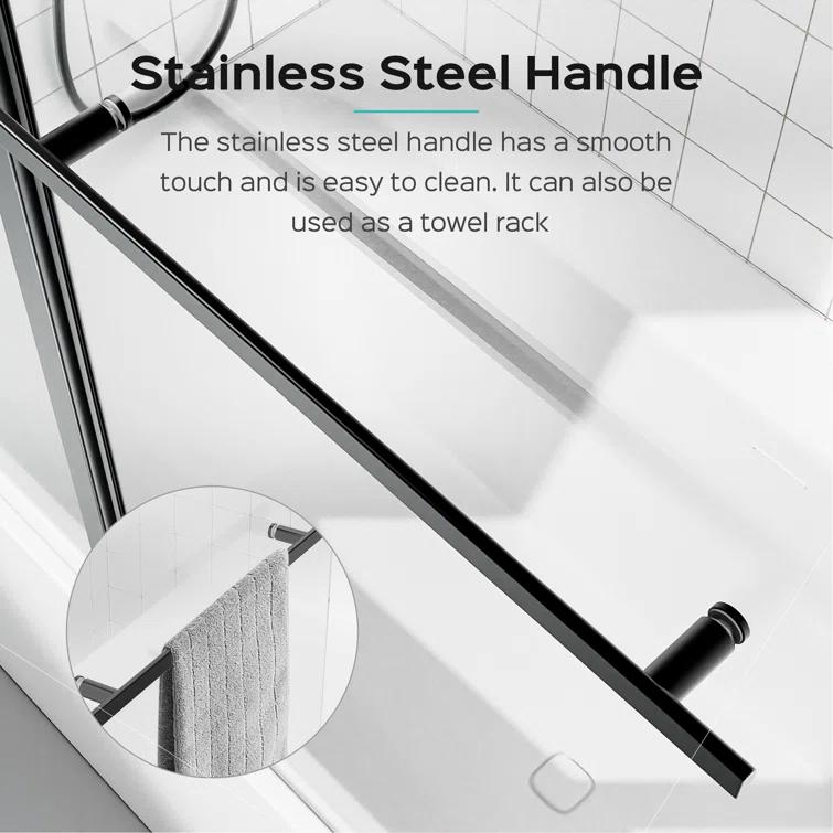 KUNMINGZHUHE 43 In. W * 58 In. H Frameless Folding Shower Doors For Bathtub, 1/4" (6Mm) Thick SGCC Tempered Glass Door, Bathroom Pivot Tub Glass Door ZH2745-W1552P173134