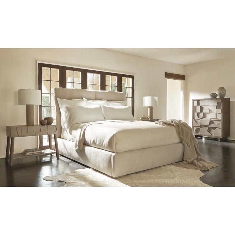 California King Upholstered Wood Frame Bed with Headboard and Drawer
