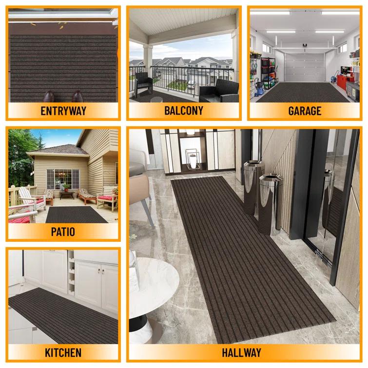 Custom Cut Non-Slip Rubberback Scrape Indoor/Outdoor Extra Long Runner Rugs for Hallway, Kitchen, Living Room, Garage, and Patio