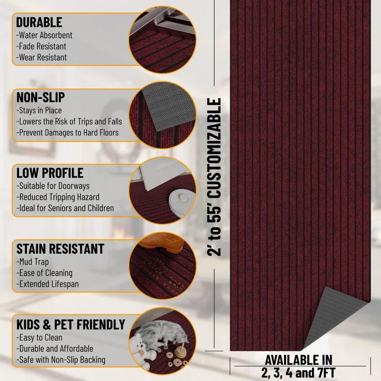 Custom Cut Non-Slip Rubberback Scrape Indoor/Outdoor Extra Long Runner Rugs for Hallway, Kitchen, Living Room, Garage, and Patio