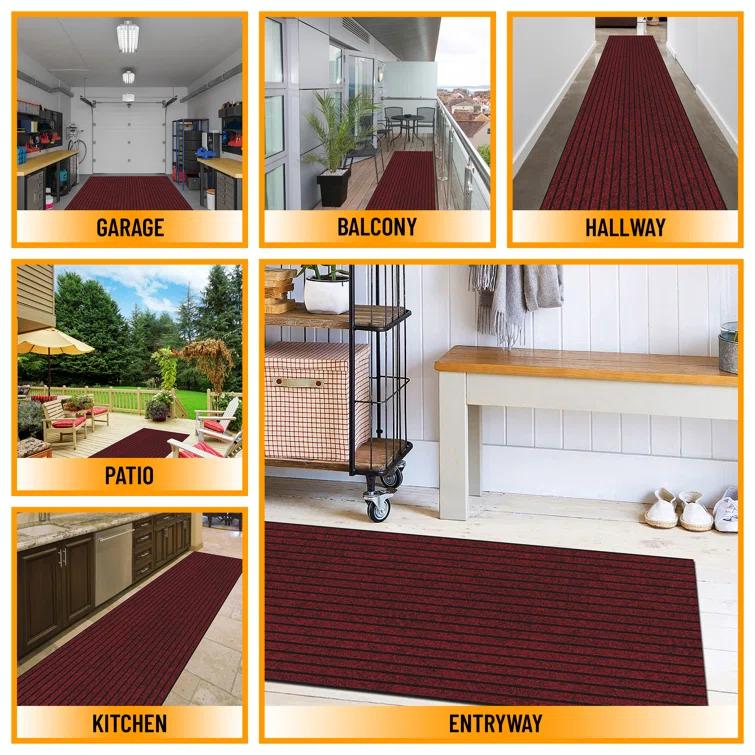 Custom Cut Non-Slip Rubberback Scrape Indoor/Outdoor Extra Long Runner Rugs for Hallway, Kitchen, Living Room, Garage, and Patio