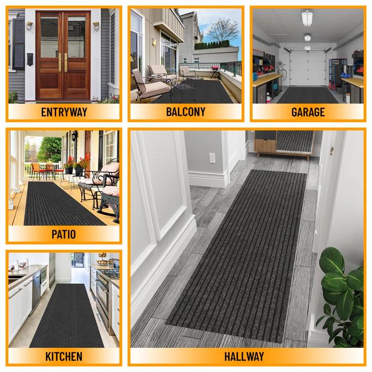 Custom Cut Non-Slip Rubberback Scrape Indoor/Outdoor Extra Long Runner Rugs for Hallway, Kitchen, Living Room, Garage, and Patio
