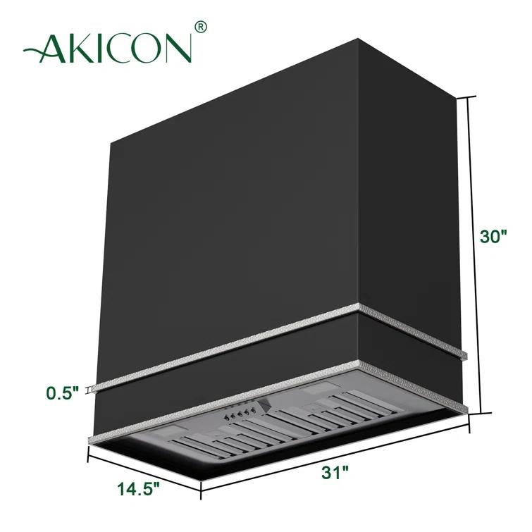 Akicon Akicon 30" Stainless Steel 600 CFM Ducted (Vented) Wall Mounted Required Range Hood AK-HS30HB-JBN