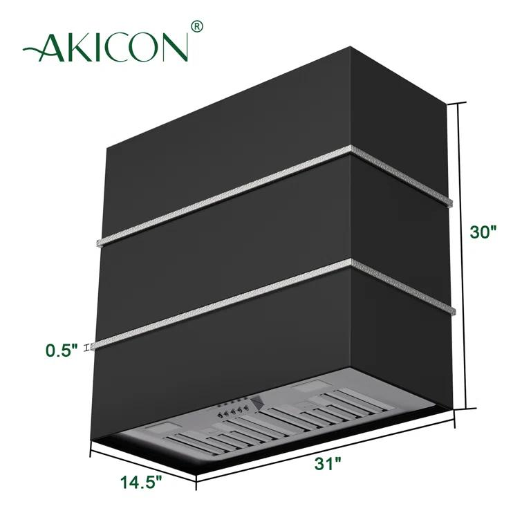 Akicon Akicon 30" Stainless Steel 600 CFM Ducted (Vented) Wall Mounted Required Range Hood AK-HS30HC-JBN