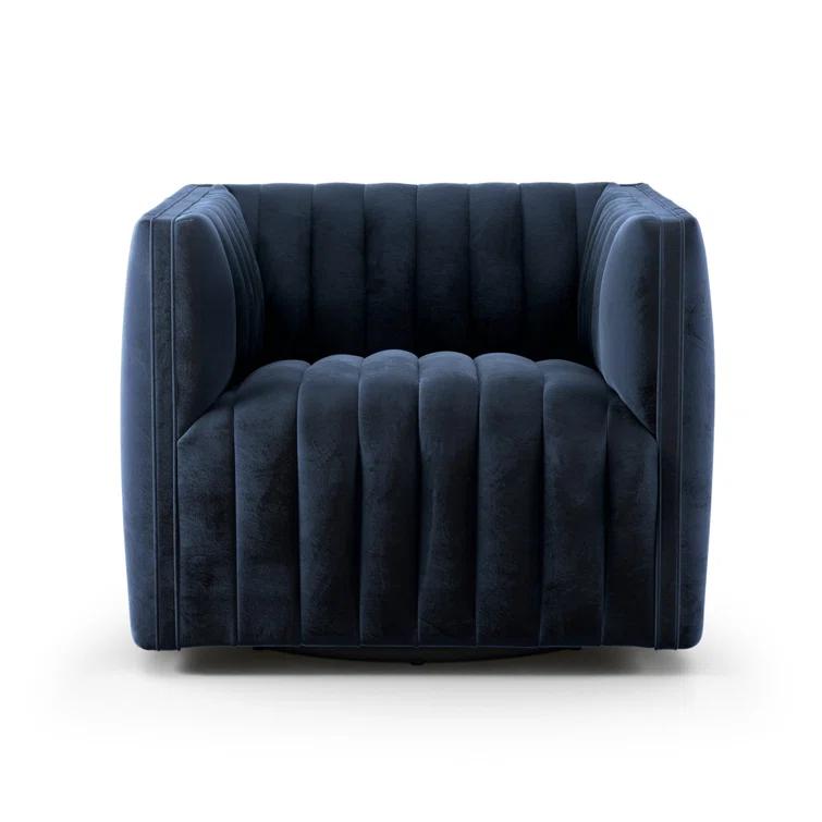 Sapphire Navy Swivel Glove Chair in Luxurious Leather and Wood