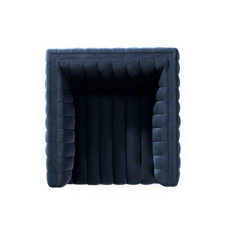 Sapphire Navy Swivel Glove Chair in Luxurious Leather and Wood