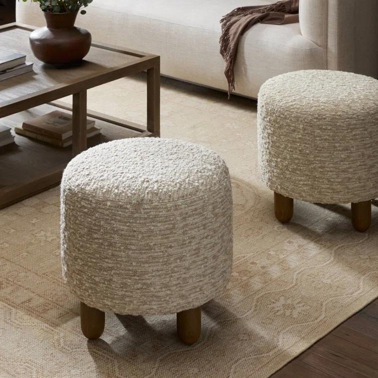 Genevieve Round Ottoman - Ivory Sheepskin