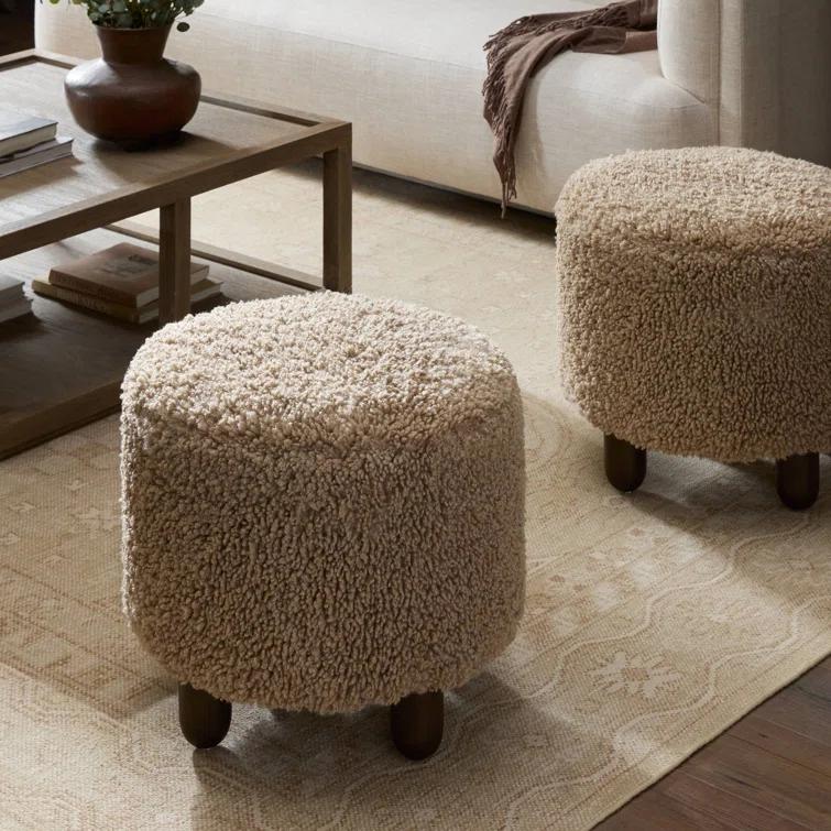 Genevieve Round Ottoman - Ivory Sheepskin