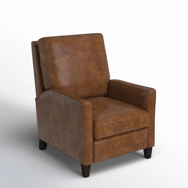 Handcrafted Brown Leather Recliner with Dark Wood Finish