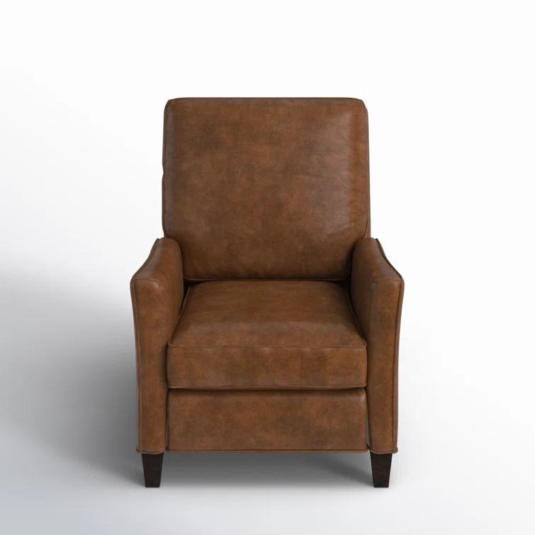 Handcrafted Brown Leather Recliner with Dark Wood Finish