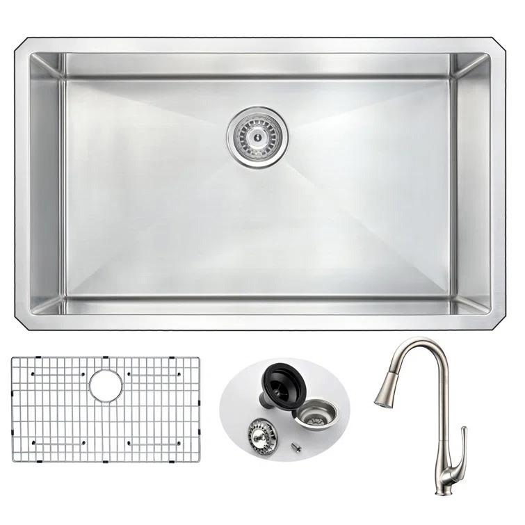 Vanguard 32.75'' L Undermount Single Bowl Stainless Steel Kitchen Sink