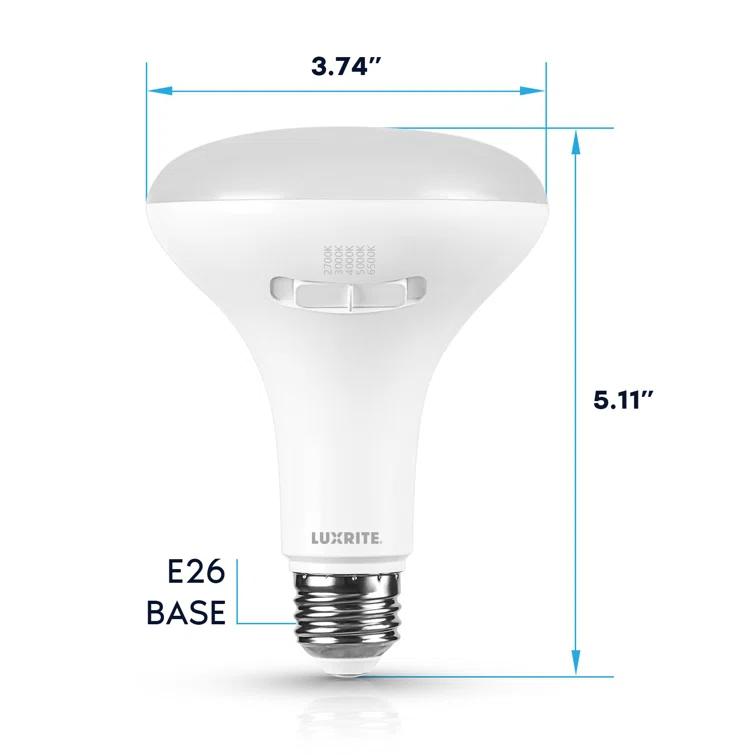 Luxrite BR30 LED Light Bulb =85W 5CCT 2700K 3000K 3500K 4000K 5000K, Dimmable, LED Flood Light Bulb, UL Listed, E26 Medium Base 6 Pack