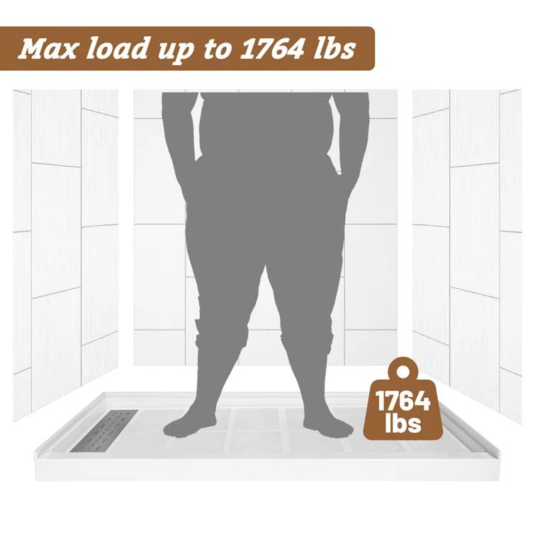 CASAINC 60"W 30/32"D Single Threshold SMC Shower Base Anti-Slip Shower Pan with Drain Assembly & Drain Cover CABR2501WH6030L