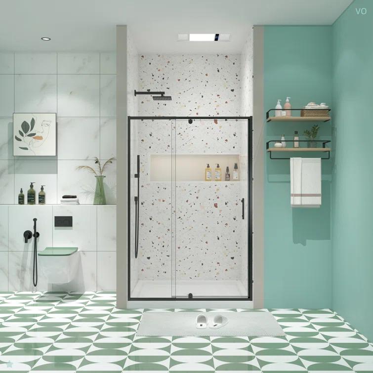 38-42" W x 71" H Flush Glass Shower Door Reversible Installation