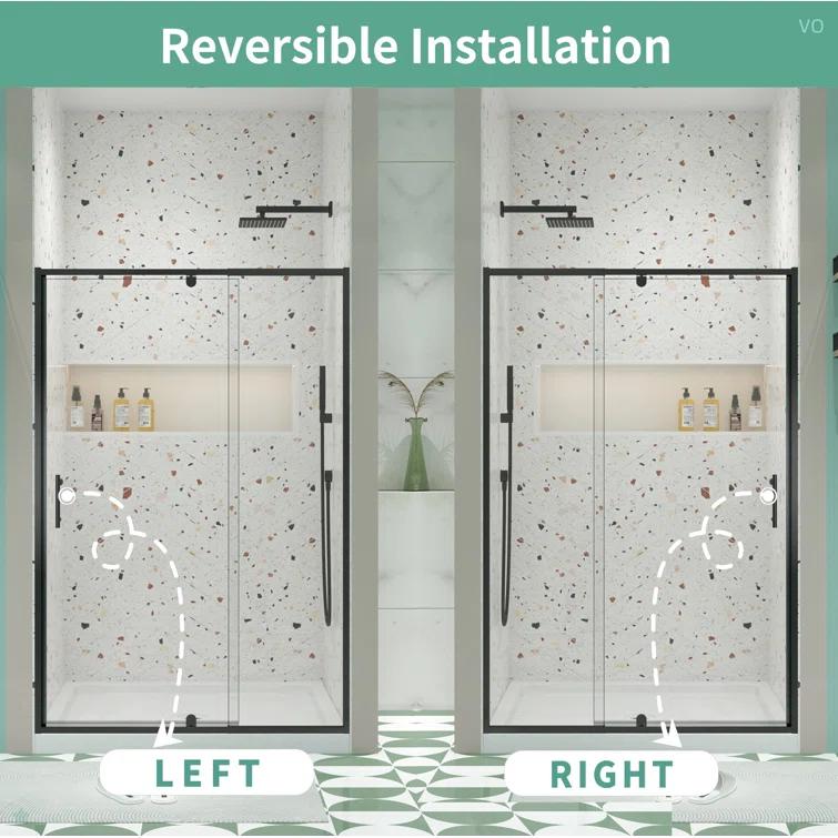 38-42" W x 71" H Flush Glass Shower Door Reversible Installation