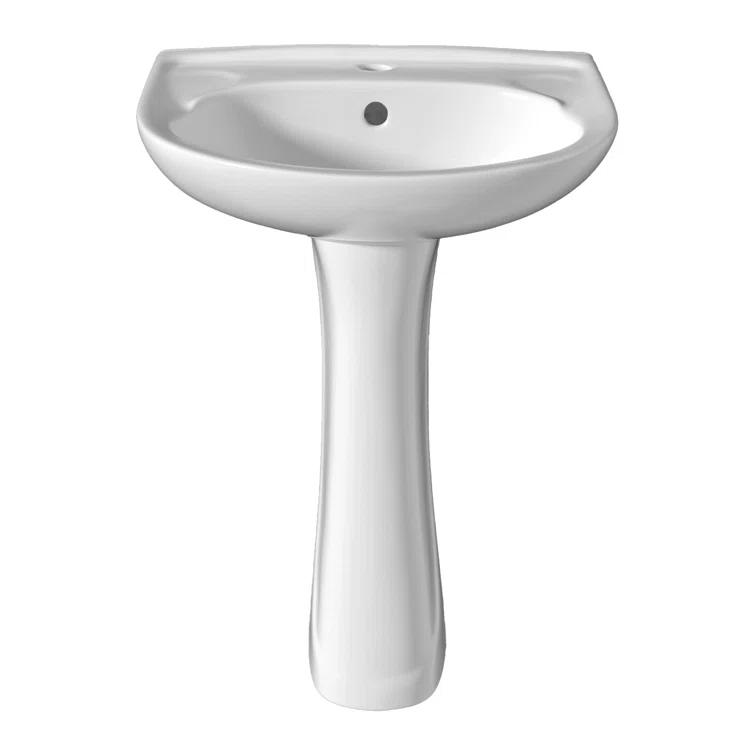 21" W x 19" D U-Shaped Pedestal Bathroom Sink Vitreous China with Single Faucet Hole and Overflow