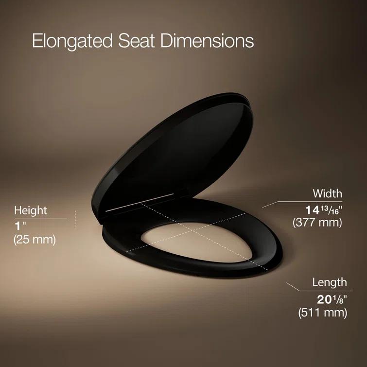 Elongated Toilet Seat, Slow Soft Close, Oval(Oblong) Toilet Seat For Elongated Toilets, Quiet-Close Lid And Seat, Easy To Install And Clean, Never Loosen, Black(18.5)