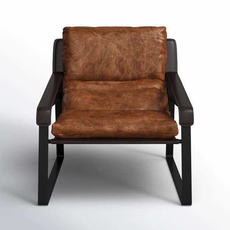 Cappuccino Genuine Leather Accent Chair with Metal Frame