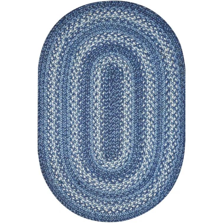Damell Braided Non-Shedding Reversible Jute Blue Rug