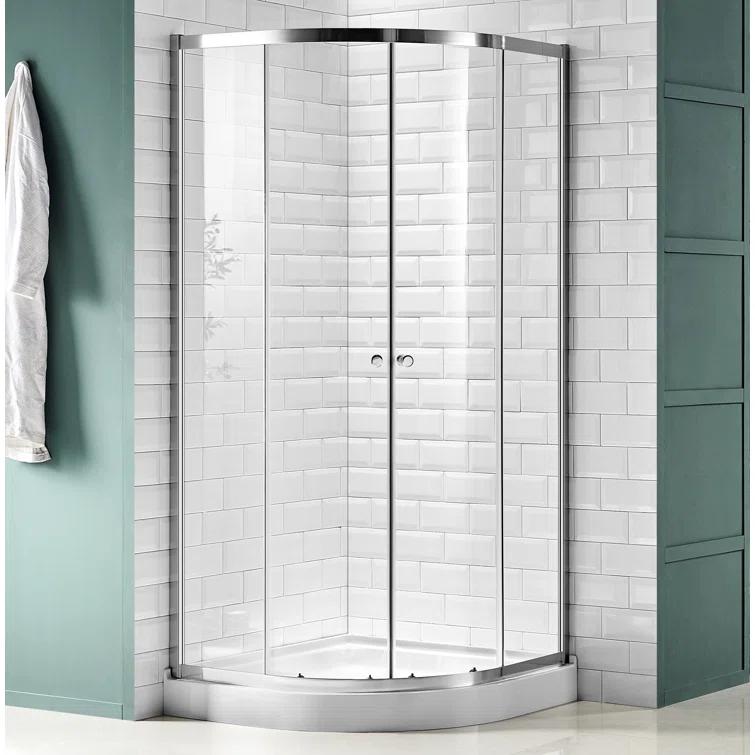 ANZZI Mare Series 35.2'' W 76'' H Framed Round Reversible Shower Enclosure SD-AZ050-01CH