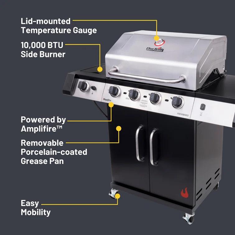 Charbroil Performance Series Infrared 4-Burner Propane Gas Grill, Black