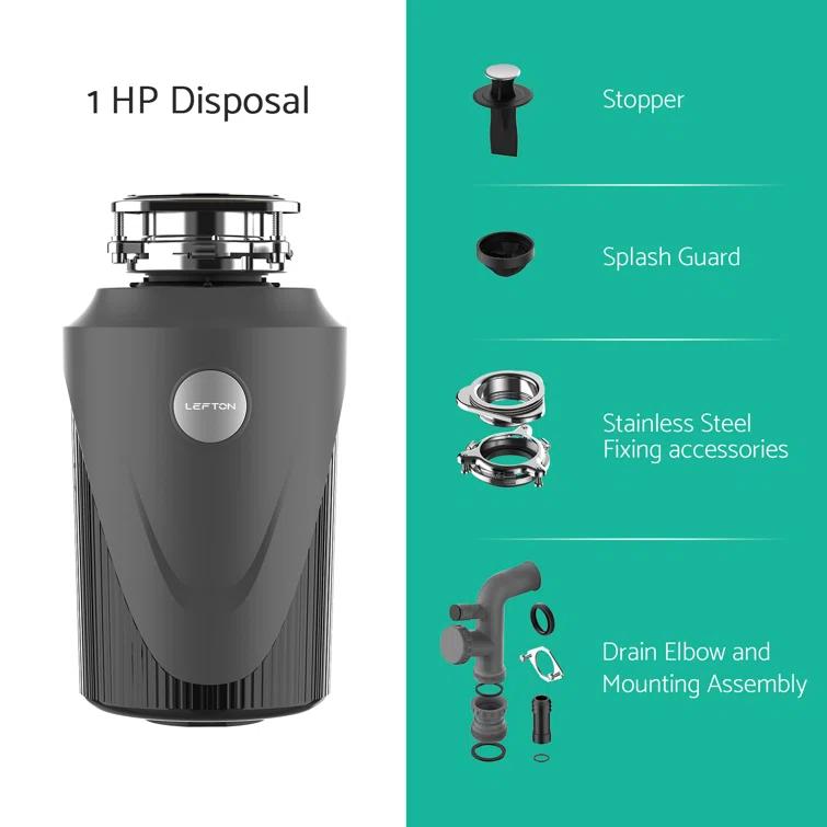 Lefton 33"x22" Single Bowl Stainless Steel Kitchen Sink Ks2207l With 1 Hp Continuous Feed Garbage Disposal Lgd-1010