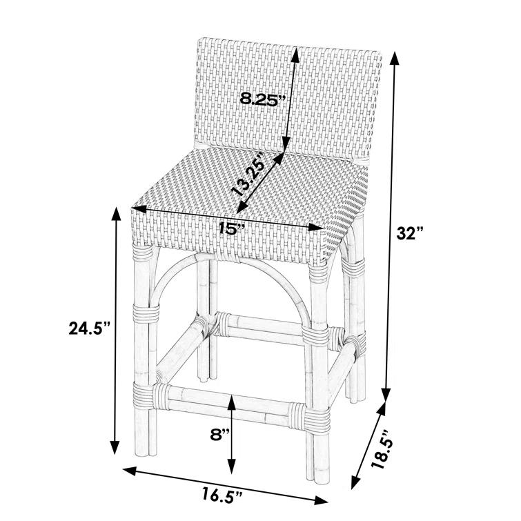 Butler Specialty Serienna Rattan Low Back 24.5" Counter Stool - Navy & White