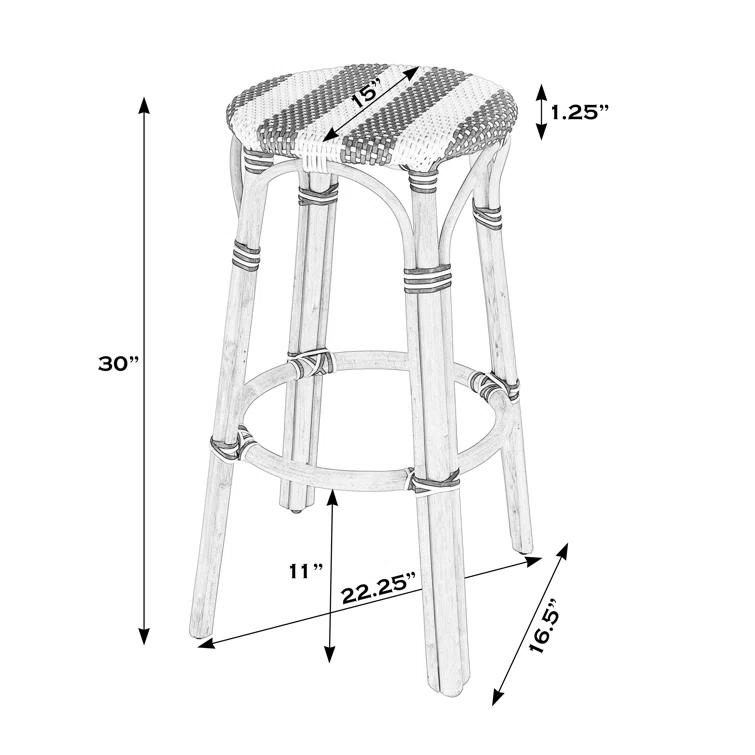 Butler Specialty Rattan Bar Stool Chair in White With Round Seat & Footrest