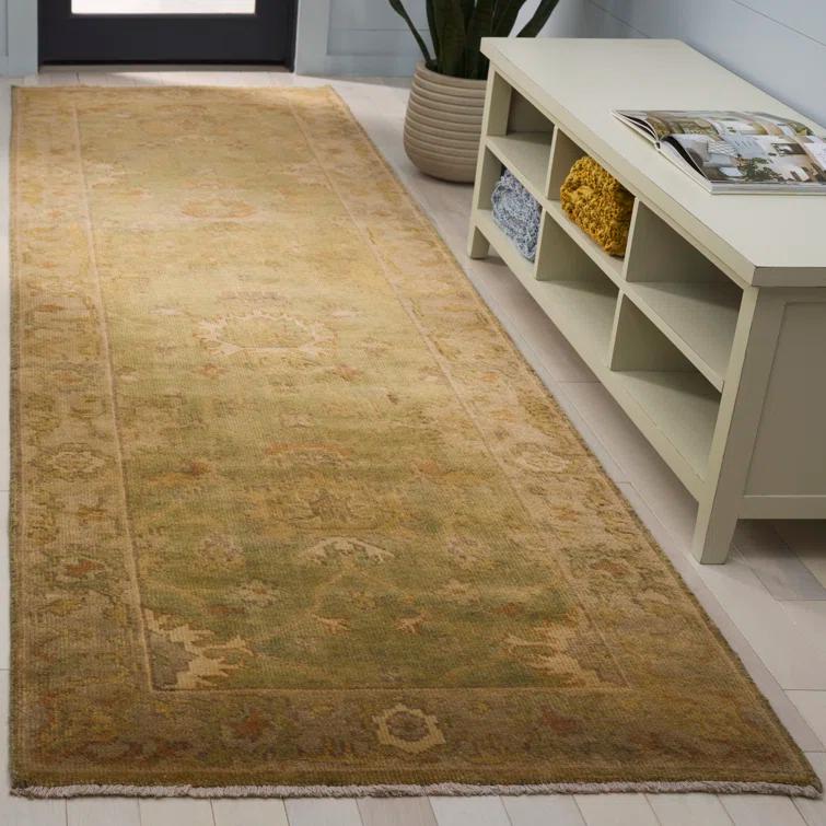 Oushak OSH115 Hand Knotted Runner Rug - Green/Beige - 3'x10' - Safavieh.