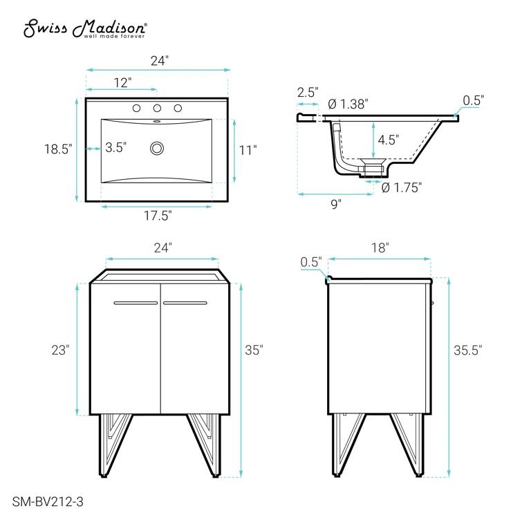 Annecy 24 In. Bathroom Vanity With Ceramic Sink Top