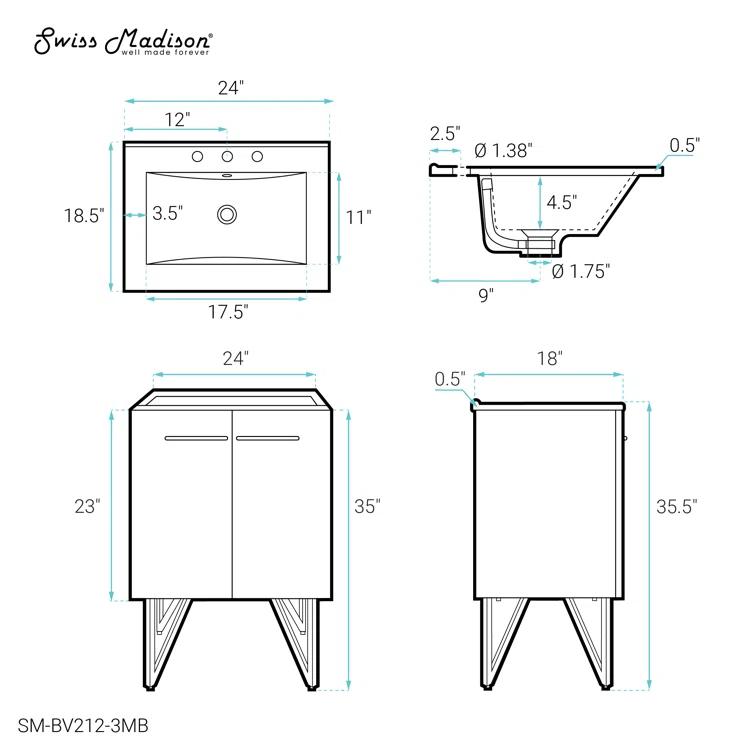 Annecy 24 In. Bathroom Vanity With Ceramic Sink Top